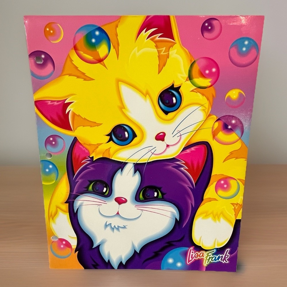 Lisa Frank Purple & Yellow Cuddly Kittens Cats 3 Ring Binder Folder Vintage 90's